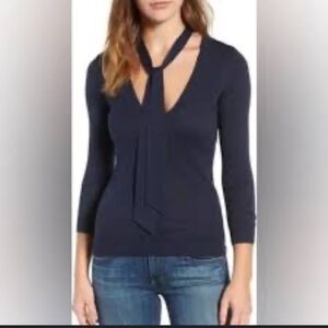 Ag Adriano Goldschmied Winnie Tie Neck Sweater In Navy